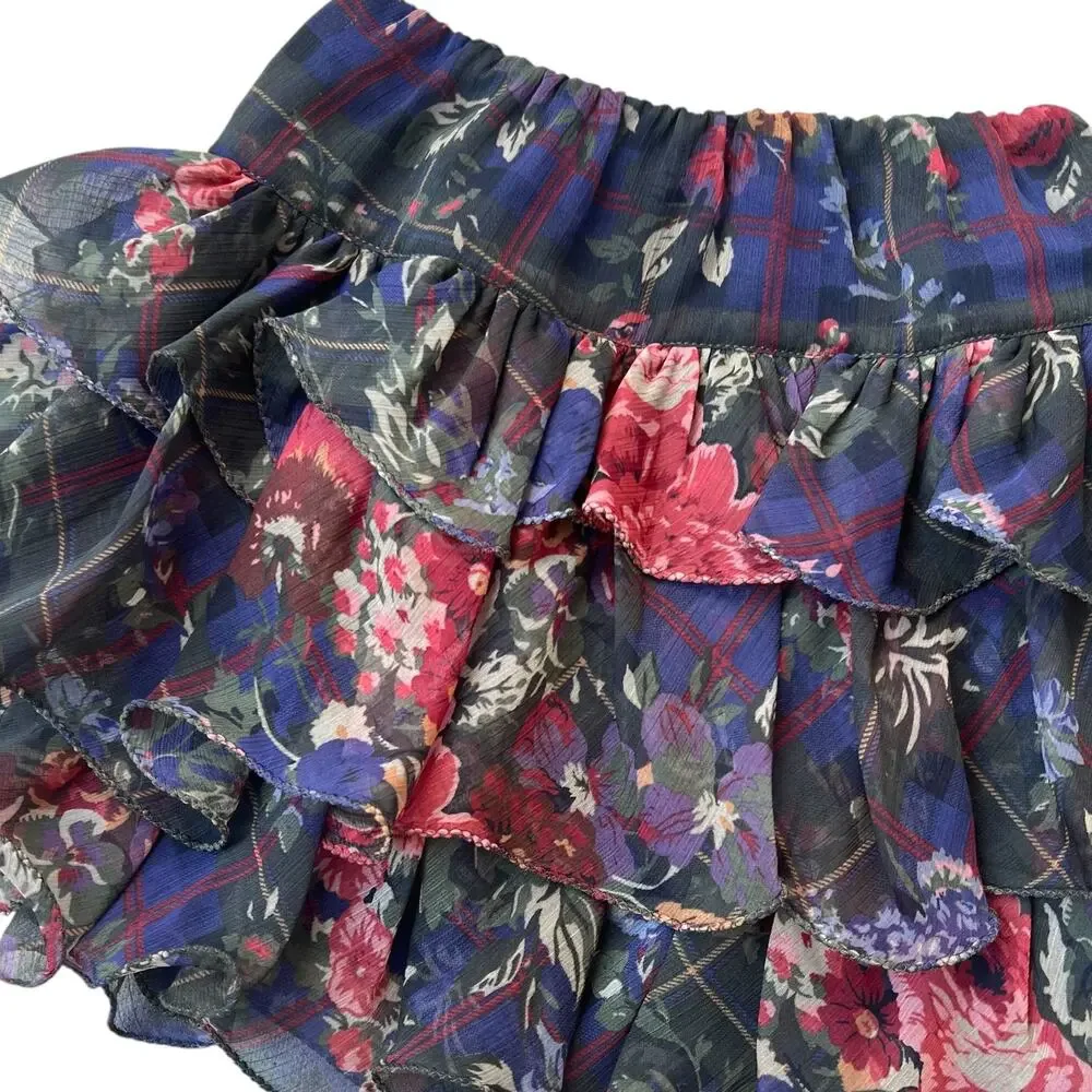 Ralph Lauren Floral Plaid Printed Tiered Skirt Kids Sz 3/3T